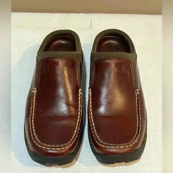 Cole Haan‎ Brwn/Olive Leather Stitch Accent Round Toe Clog Women's Size 6.5B - Picture 1 of 7